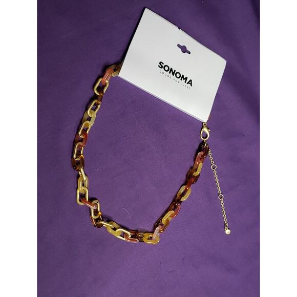 Sonoma Matte Gold Tone and Mulitcolored Resin Chain Link Necklace, 16"-19", NWT - Picture 4 of 6